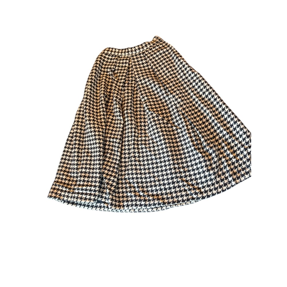 Vintage Black &‎ White Houndstooth A-Line Skirt Wool Skirt Small Academia